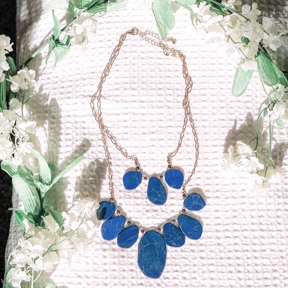 Navy and Gold Scalloped Necklace